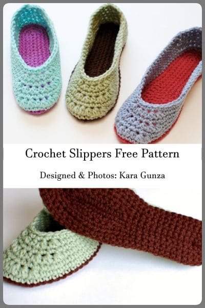 crochet slippers free pattern designed by Kara Gunza