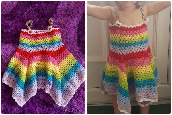 Rainbow Crochet summer dress for kids girl free pattern