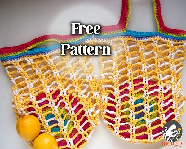 rainbow pocket crochet market bag free pattern