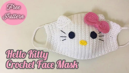 crochet hello kitty face mask free pattern for kids video tutorial for beginners