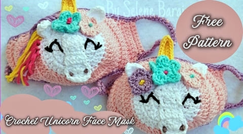 unicorn crochet face mask free pattern for kids beginners video tutorial