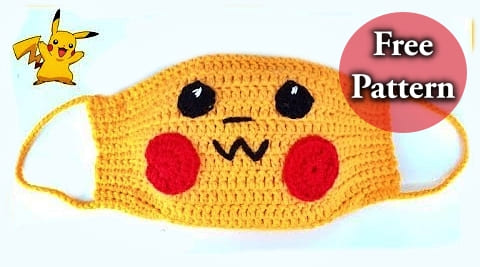 crochet pokemon pikachu face mask for kids free pattern and for beginners video tutorial